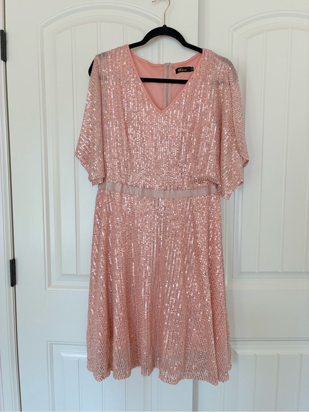 Wedtrend Women's Sparkly Sequin Dress V-Neck Bat Sleeves Cocktail Dress Size XL